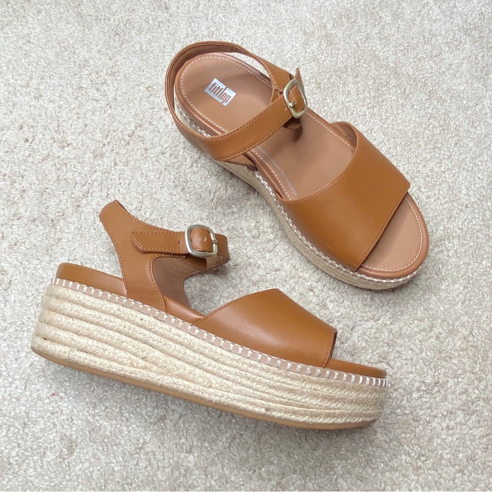 Fitflop ELOISE Espadrille Leather Back-Strap Wedge Sandals Size 9